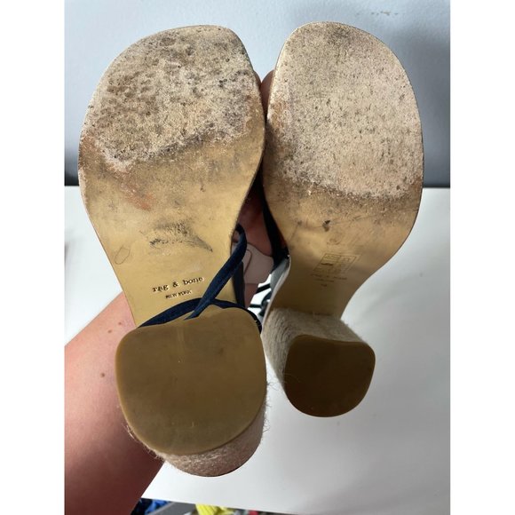 RAG & BONE Navy Eden Leather Raffia Lace-Up Sandal - Picture 10 of 12